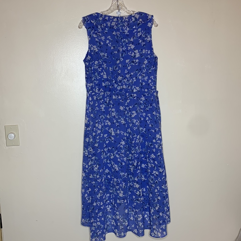 INC Midi Dress Blue Floral Faux Wrap Ruffle Detail V-Neck Sleeveless Romantic - Picture 2 of 10